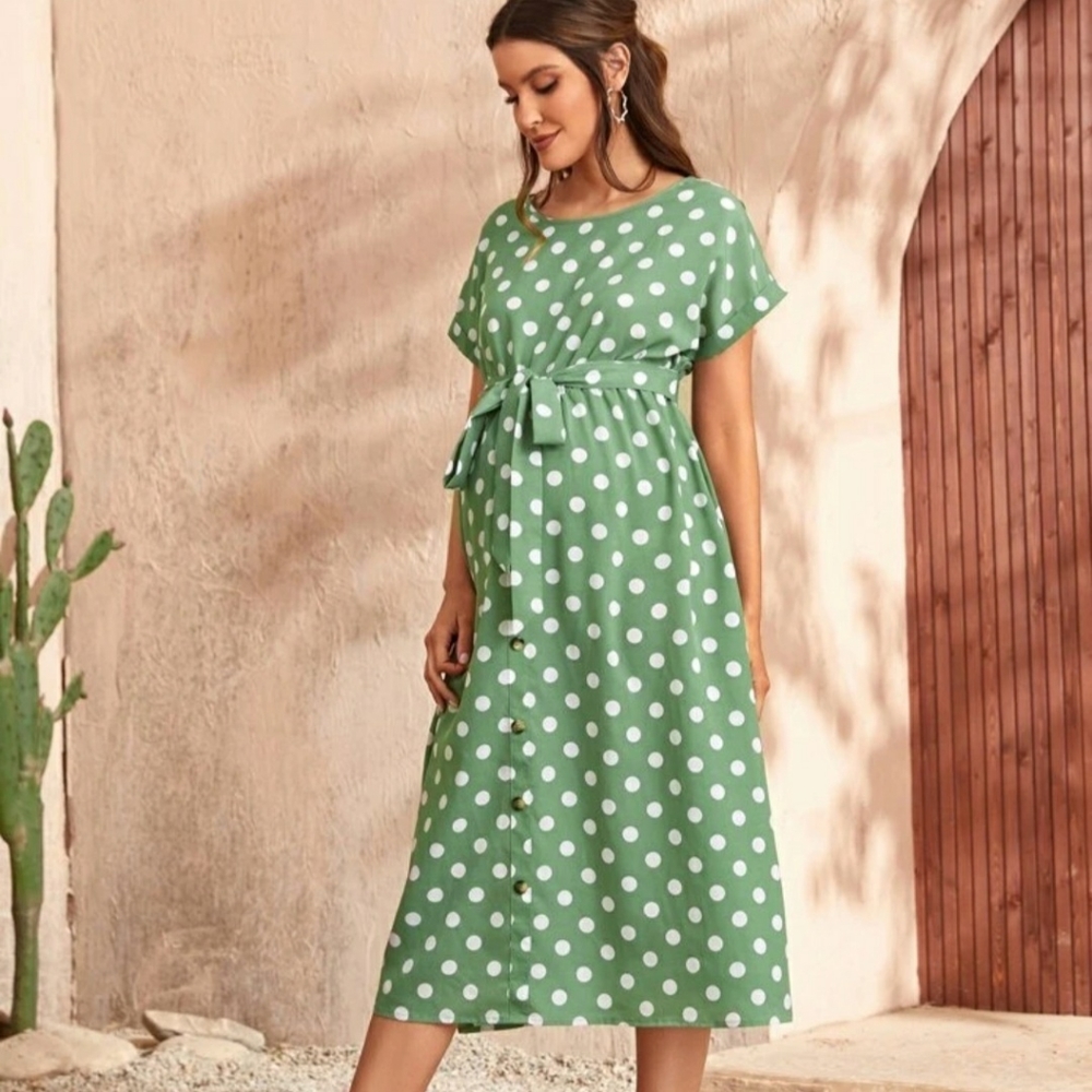 SHEIN Maternity polka dot belted dress